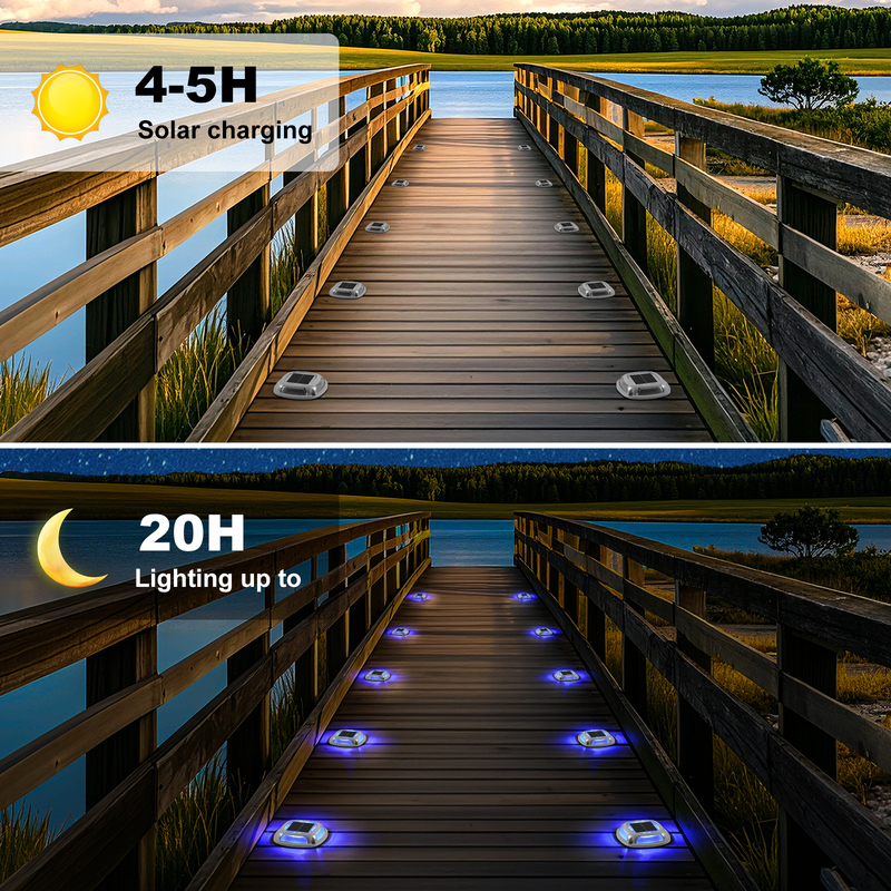 Αδιάβροχο Φωτιστικό Αποβάθρας IP67 με ηλιακή ενέργεια με μπαταρία 1.2V/600mah και ηλιακό πάνελ 2V/140ma σε Λευκό+Μπλε